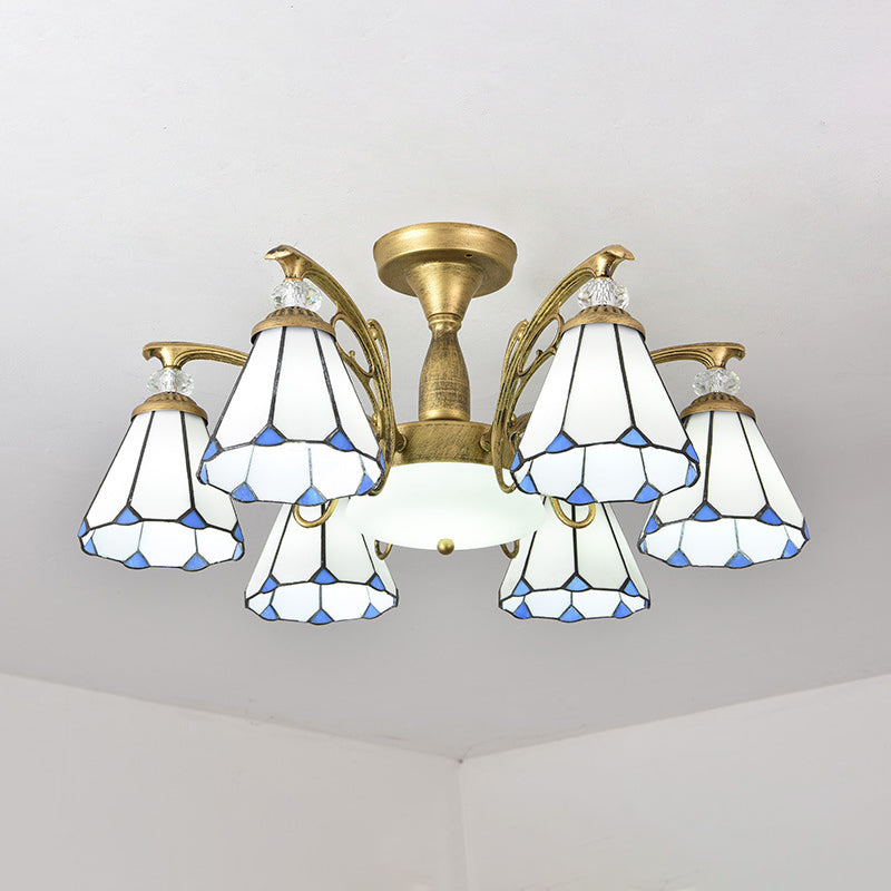 Shaded Semi Flush Mount Chandelier Tiffany Glass Bedroom Ceiling Lighting Fixture