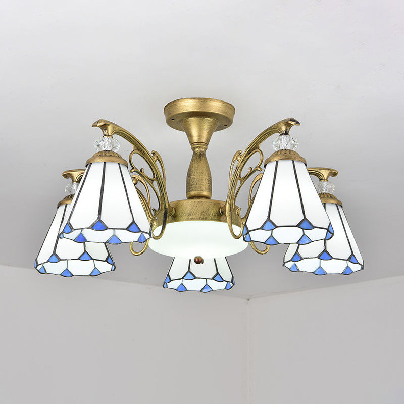 Shaded Semi Flush Mount Chandelier Tiffany Glass Bedroom Ceiling Lighting Fixture