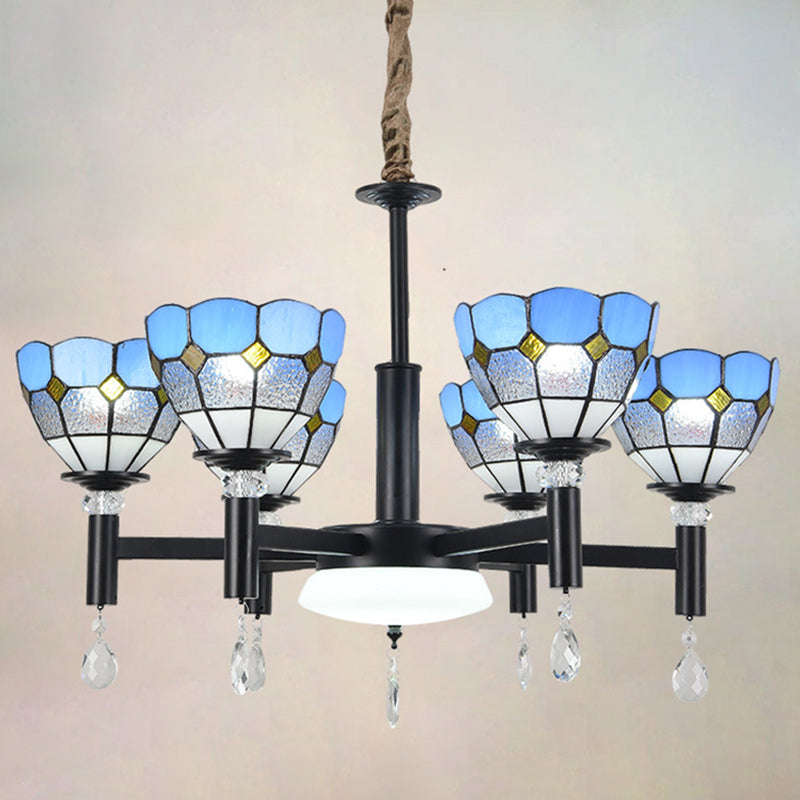 Handcrafted Stained Glass Chandelier Shaded Mediterranean Style Suspension Light for Lobby