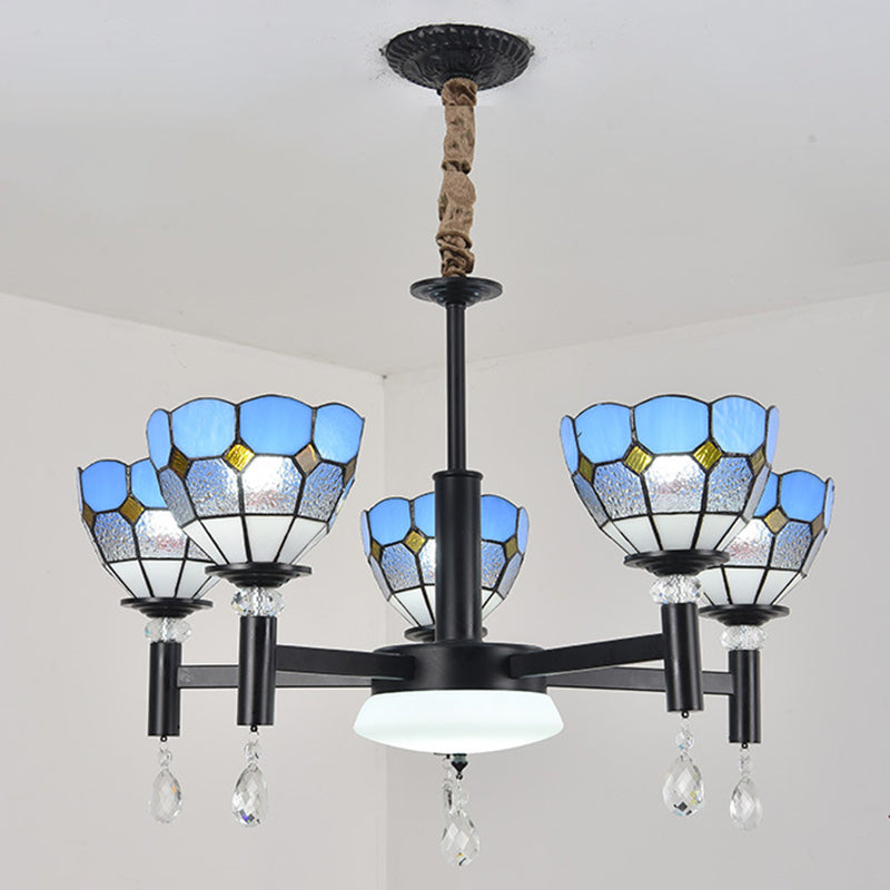 Handcrafted Stained Glass Chandelier Shaded Mediterranean Style Suspension Light for Lobby