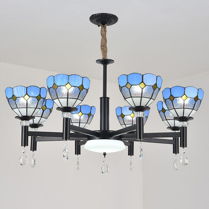 Handcrafted Stained Glass Chandelier Shaded Mediterranean Style Suspension Light for Lobby