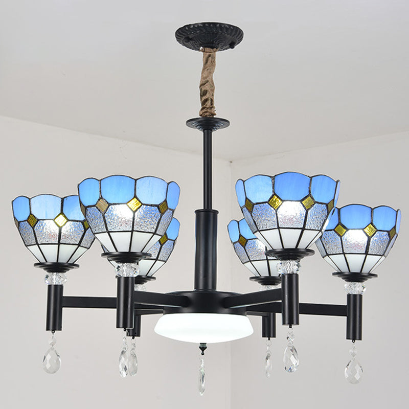 Handcrafted Stained Glass Chandelier Shaded Mediterranean Style Suspension Light for Lobby