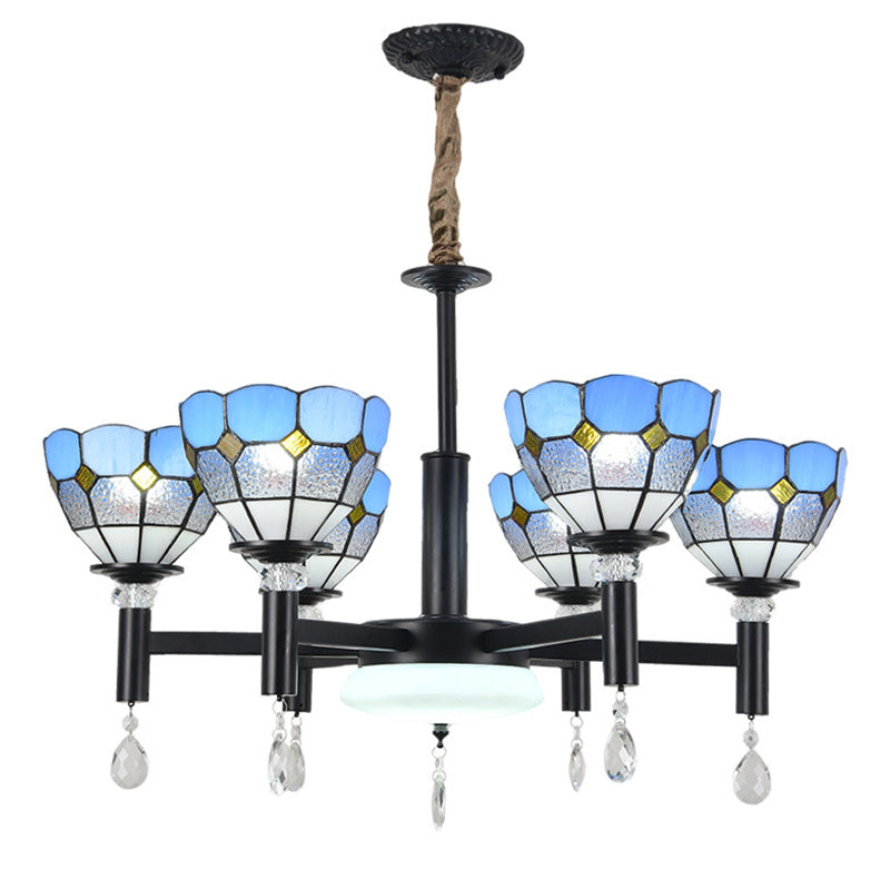 Handcrafted Stained Glass Chandelier Shaded Mediterranean Style Suspension Light for Lobby