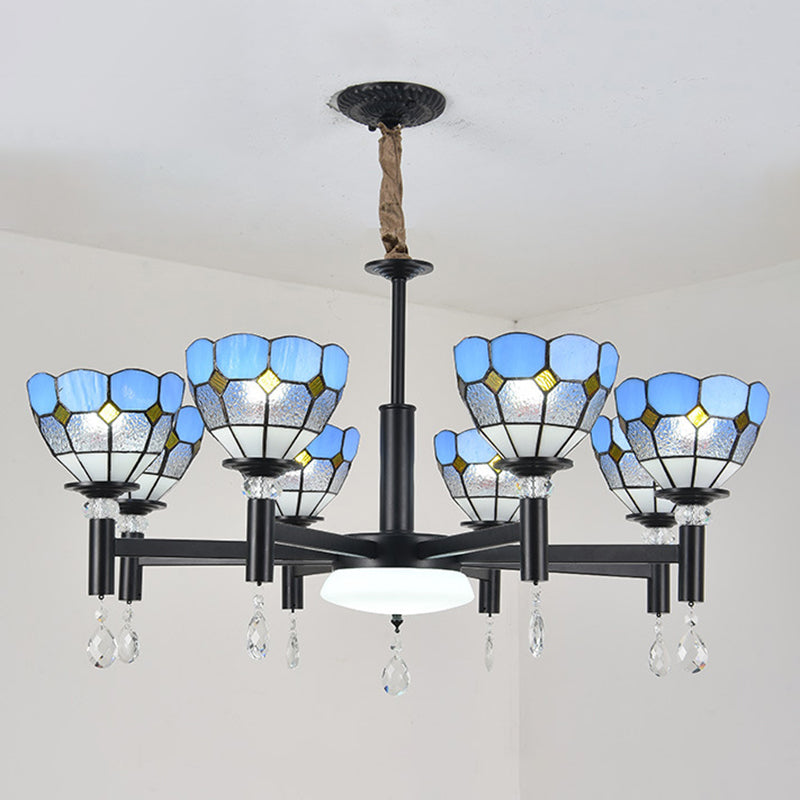 Handcrafted Stained Glass Chandelier Shaded Mediterranean Style Suspension Light for Lobby