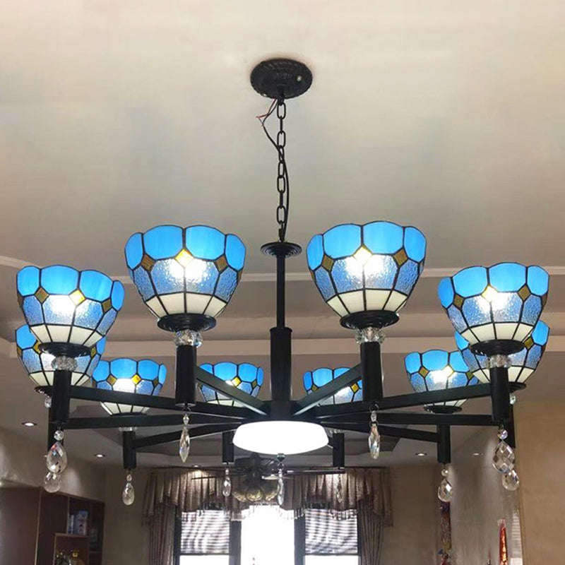 Handcrafted Stained Glass Chandelier Shaded Mediterranean Style Suspension Light for Lobby