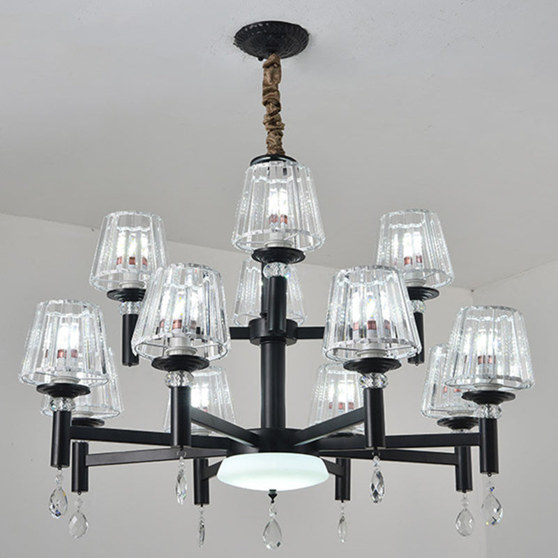 Handcrafted Stained Glass Chandelier Shaded Mediterranean Style Suspension Light for Lobby