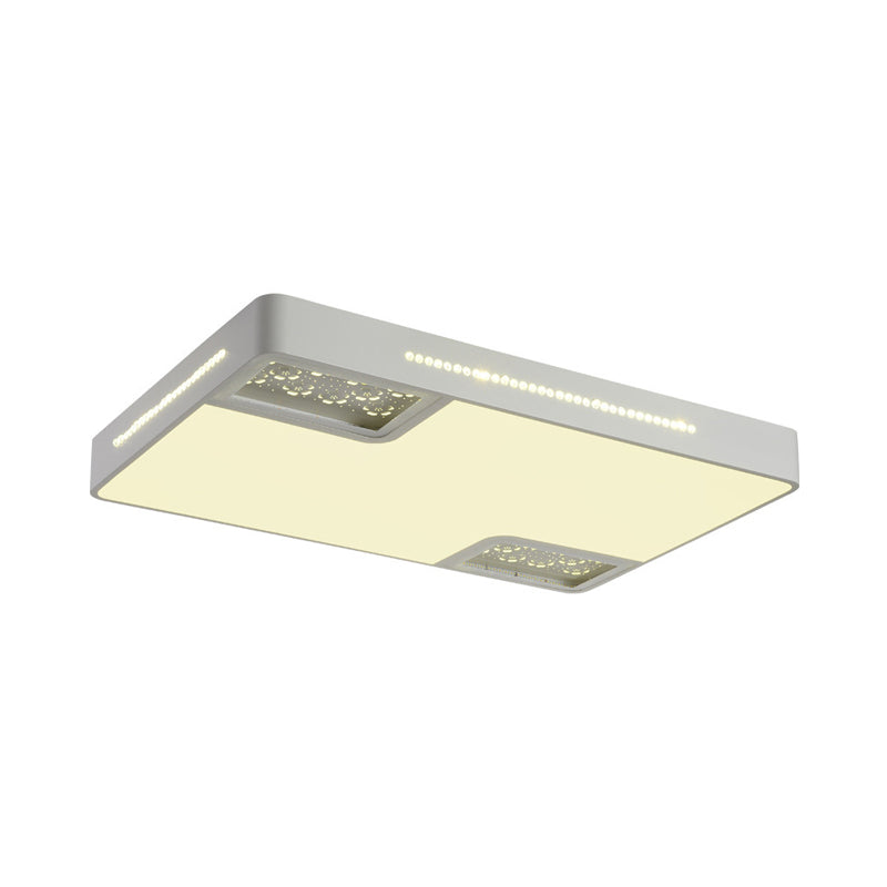 Rectangle Ceiling Light Fixture Modern Acrylic White LED Flush Mounted Light with Crystal Beaded Accent