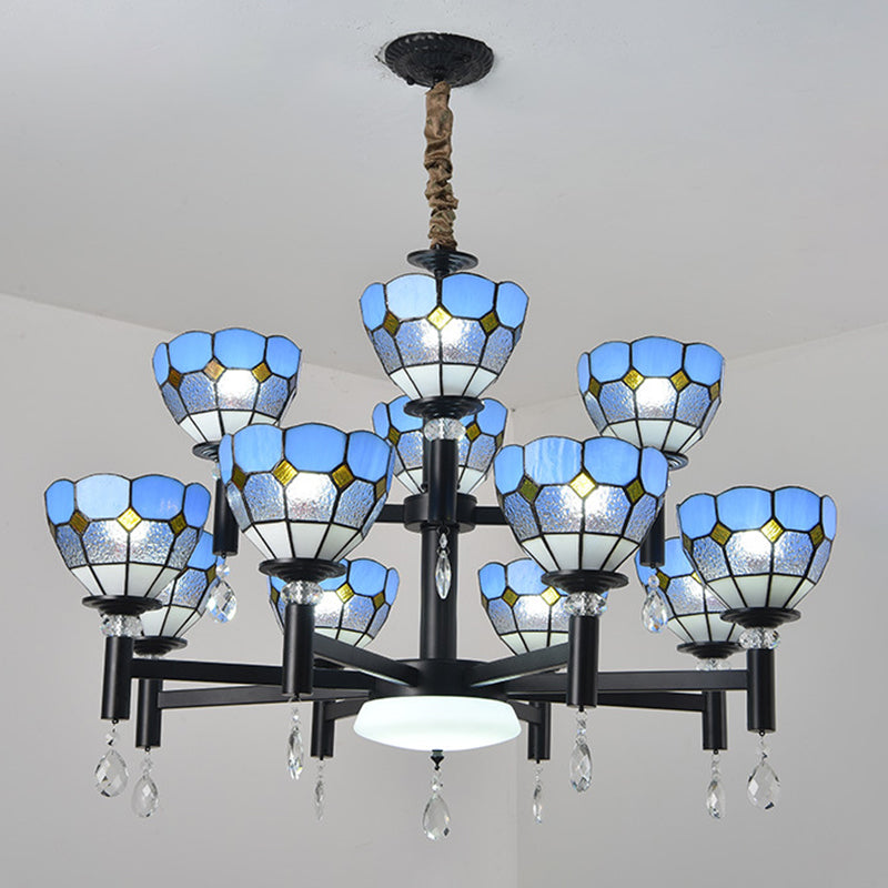 Handcrafted Stained Glass Chandelier Shaded Mediterranean Style Suspension Light for Lobby