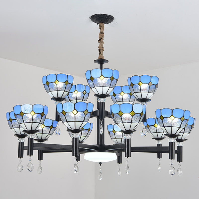 Handcrafted Stained Glass Chandelier Shaded Mediterranean Style Suspension Light for Lobby