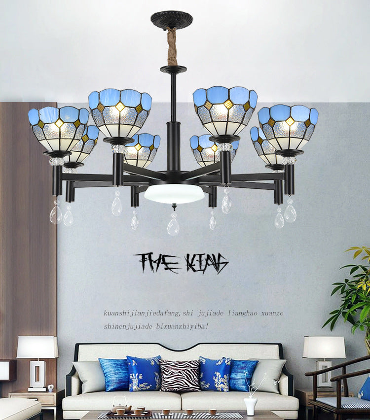 Handcrafted Stained Glass Chandelier Shaded Mediterranean Style Suspension Light for Lobby