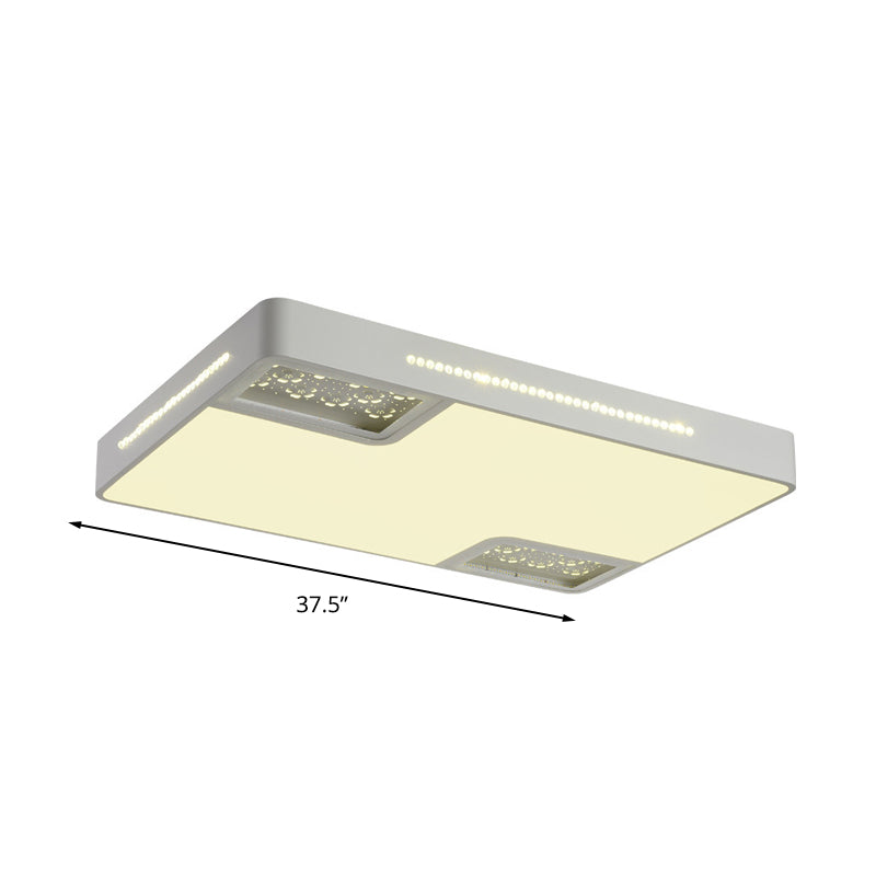 Rectangle Ceiling Light Fixture Modern Acrylic White LED Flush Mounted Light with Crystal Beaded Accent