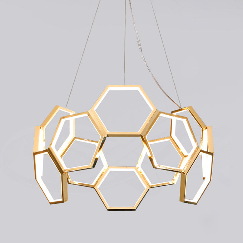 Gold Honeycomb Chandelier Postmodern Minimalist LED Metal Hanging Light for Living Room