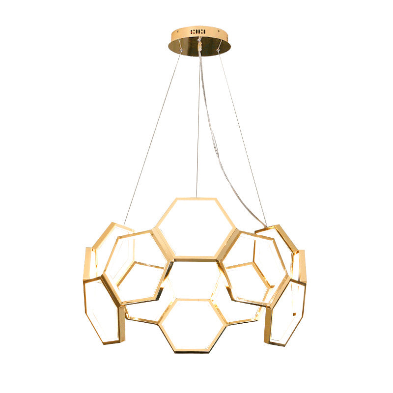 Gold Honeycomb Chandelier Postmodern Minimalist LED Metal Hanging Light for Living Room