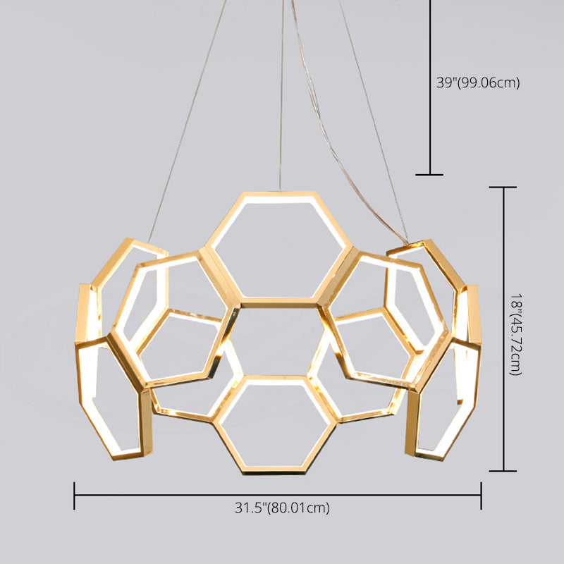 Gold Honeycomb Chandelier Postmodern Minimalist LED Metal Hanging Light for Living Room