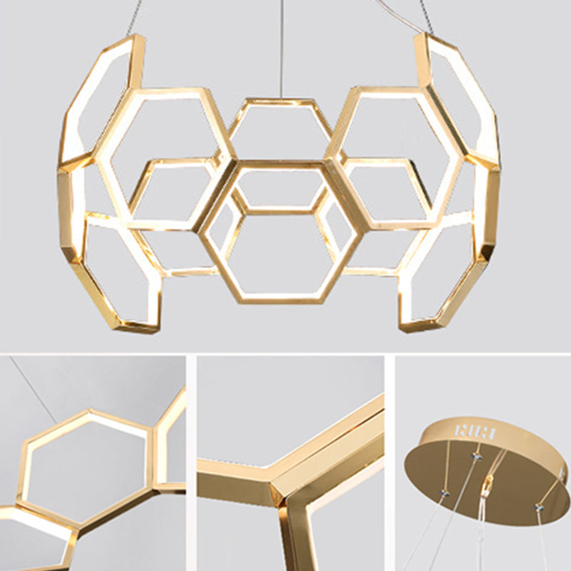 Gold Honeycomb Chandelier Postmodern Minimalist LED Metal Hanging Light for Living Room