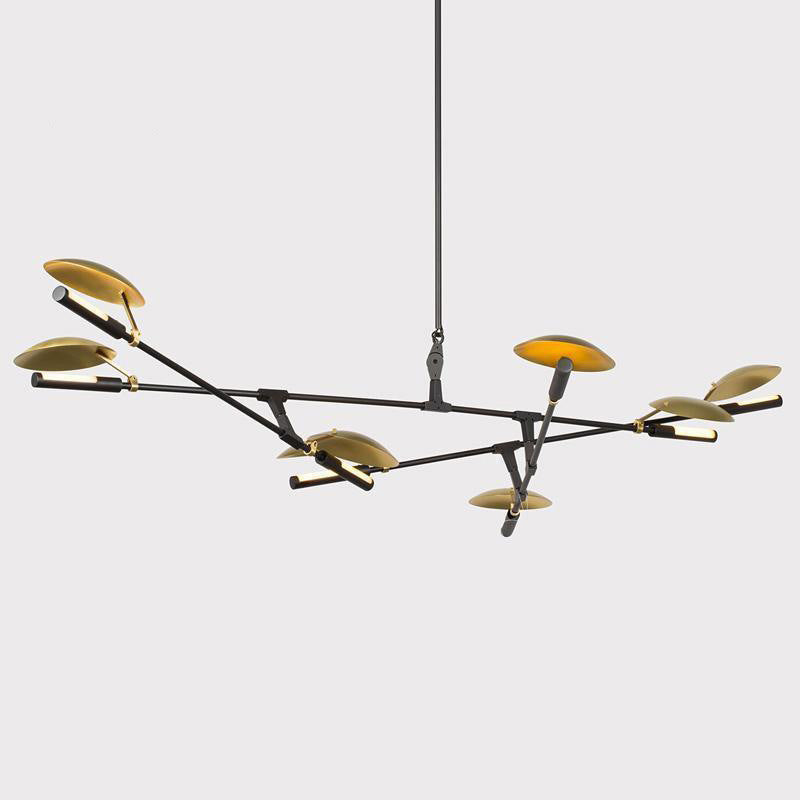 Black and Gold Sputnik Chandelier Postmodern 8-Light Metal Hanging Light with Round Shade