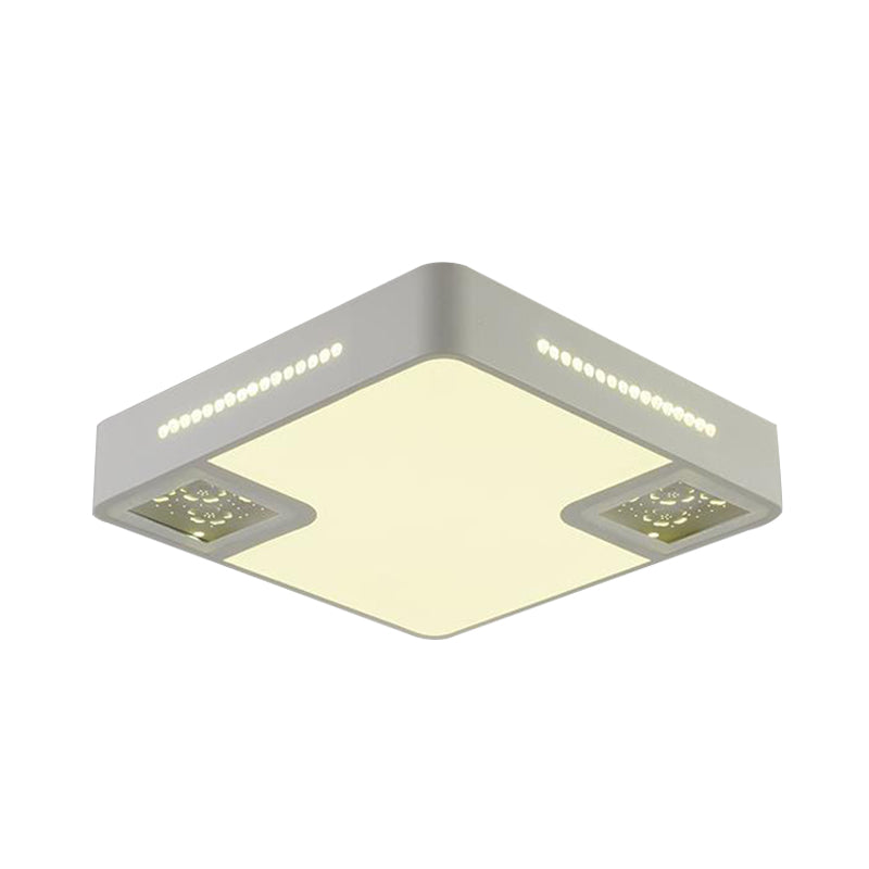 White Square Flush Mounted Light Simple Style Acrylic LED Close To Ceiling Lamp with Crystal Beaded Accent