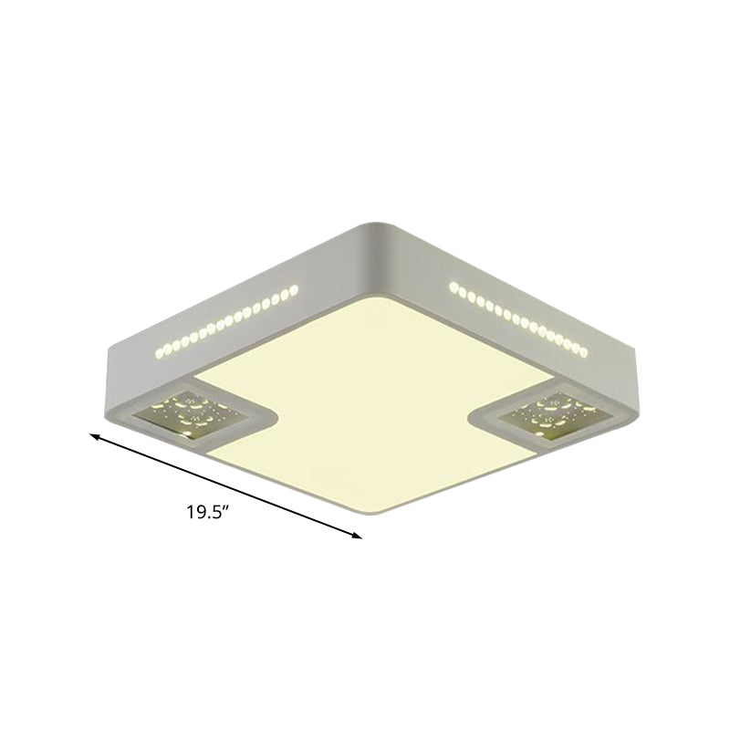 White Square Flush Mounted Light Simple Style Acrylic LED Close To Ceiling Lamp with Crystal Beaded Accent