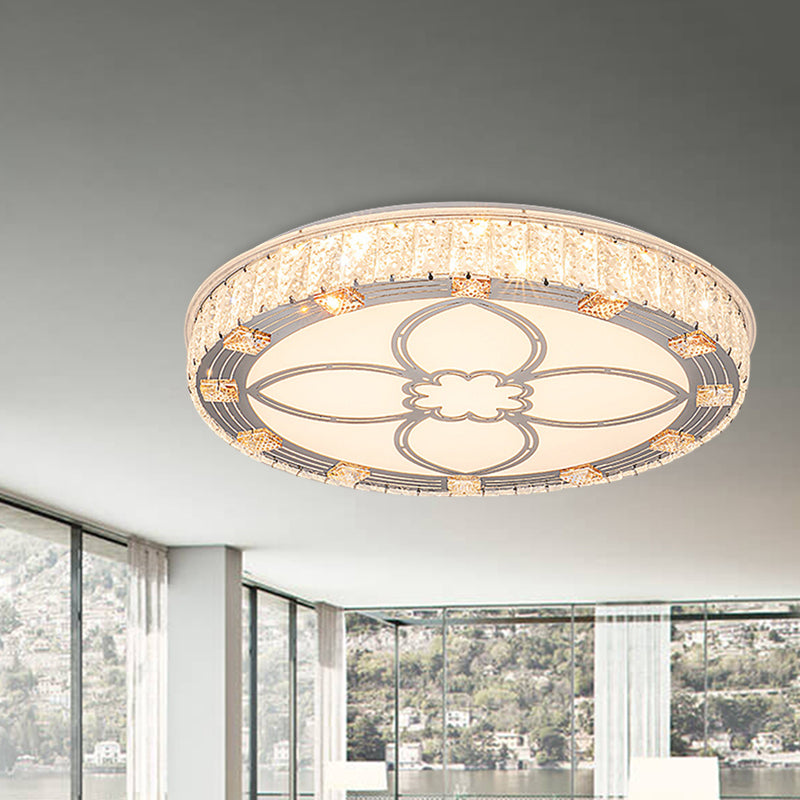 Round Flush Mount Light Contemporary Acrylic LED White Ceiling Light Fixture with Crystal Accent