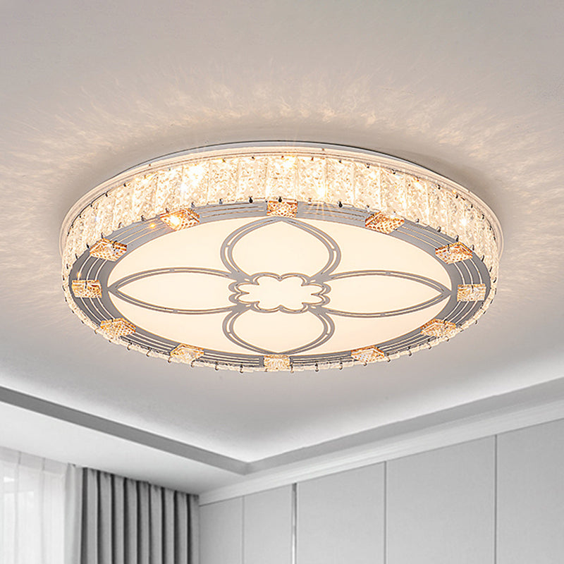 Round Flush Mount Light Contemporary Acrylic LED White Ceiling Light Fixture with Crystal Accent