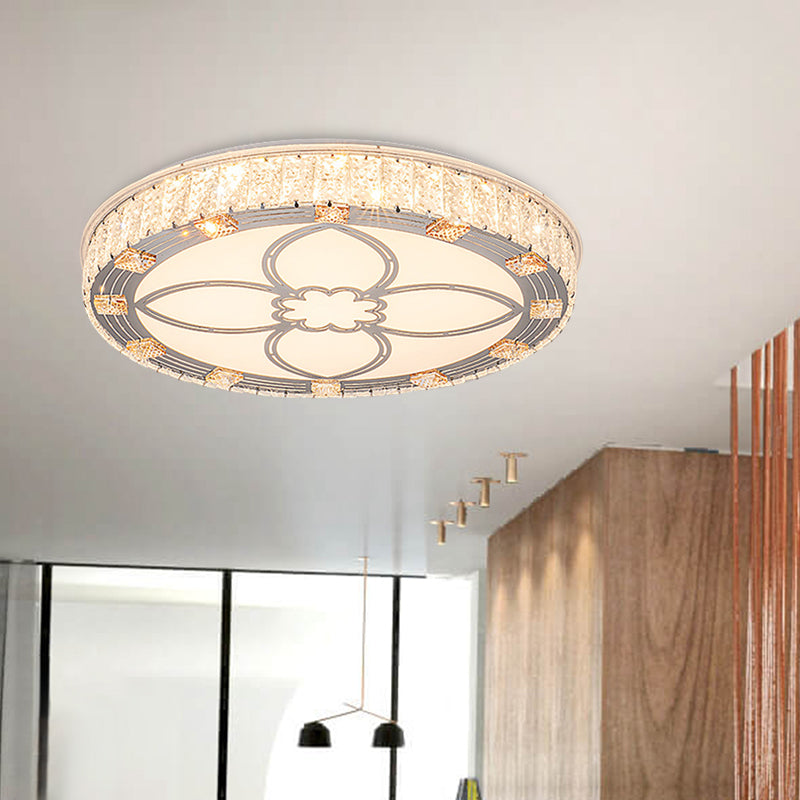 Round Flush Mount Light Contemporary Acrylic LED White Ceiling Light Fixture with Crystal Accent