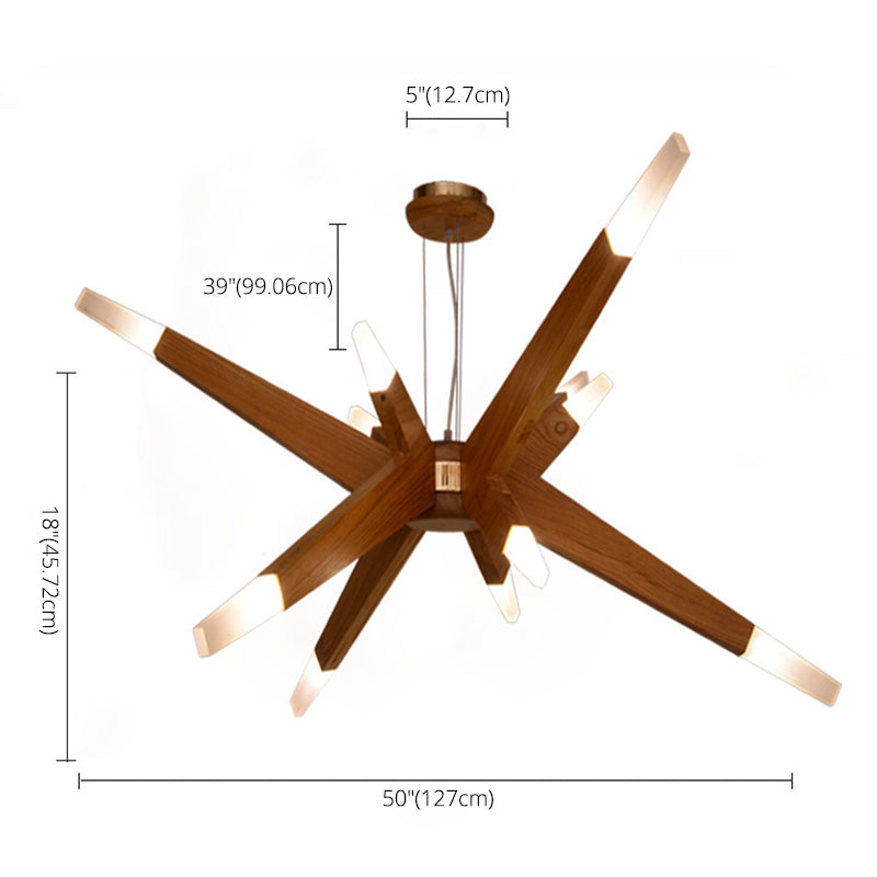 Burst Shaped Chandelier Lighting Nordic Wooden 12-Head Bedroom Hanging Light Fixture