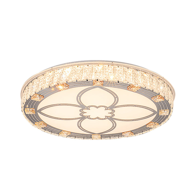 Round Flush Mount Light Contemporary Acrylic LED White Ceiling Light Fixture with Crystal Accent