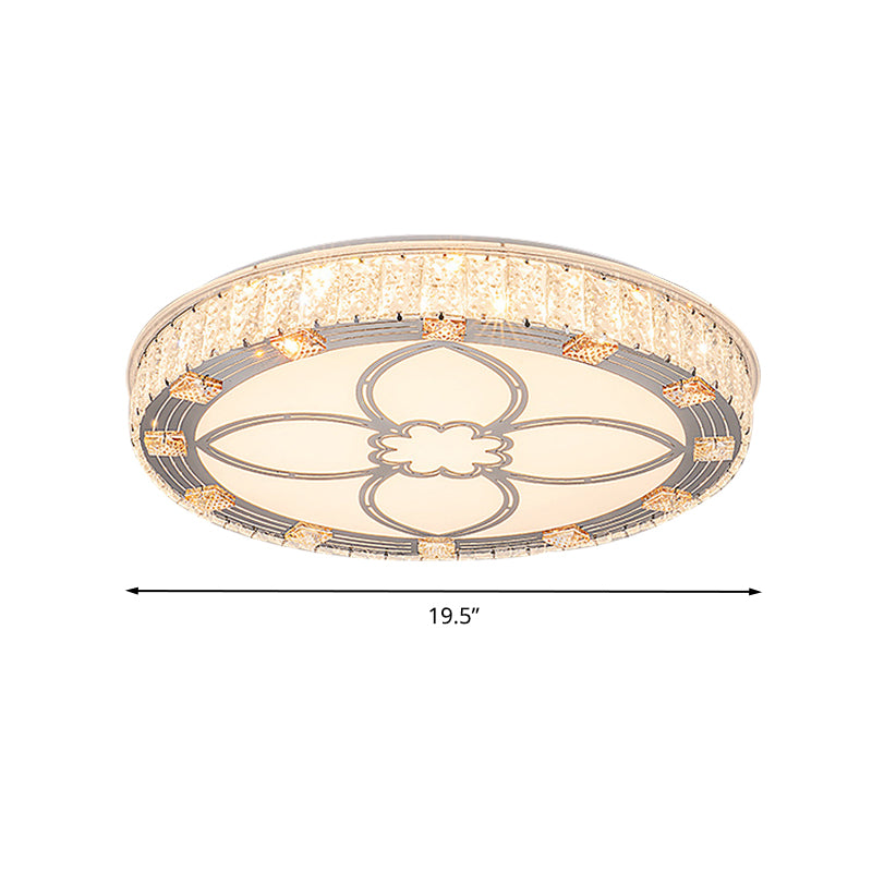 Round Flush Mount Light Contemporary Acrylic LED White Ceiling Light Fixture with Crystal Accent