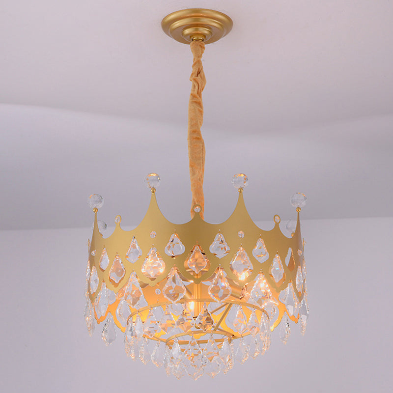 Postmodern Crown Shaped Chandelier Pendant Crystal Dining Room Hanging Light in Gold