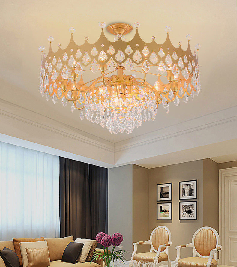 Postmodern Crown Shaped Chandelier Pendant Crystal Dining Room Hanging Light in Gold