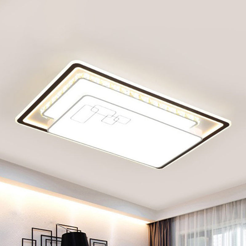 Rectangle Ceiling Light Modern Acrylique Blanc LED Flush Mount Light avec K9 Crystal Decoration