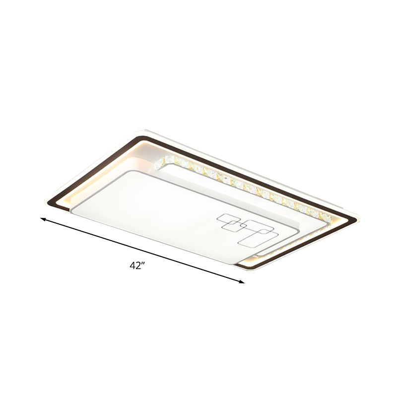 Rectangle Ceiling Light Modern Acrylic White LED Flush Mount Light with K9 Crystal Decoration