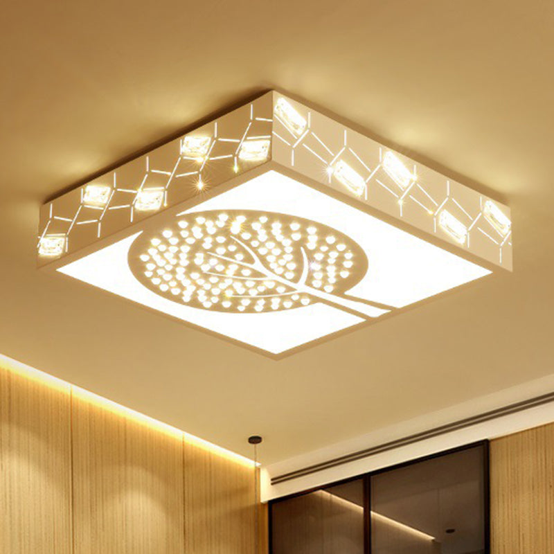 K9 Crystal Square Ceiling Light Fixture Nordic White LED Flush Mount Light in Warm / White/3 Color Light