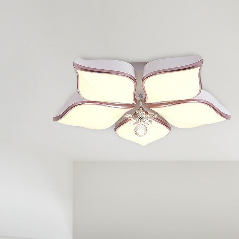 Flower Ceiling Light Contemporary Acrylic White LED Flush Mounted Light with Crystal Drop in Warm/3 Color Light