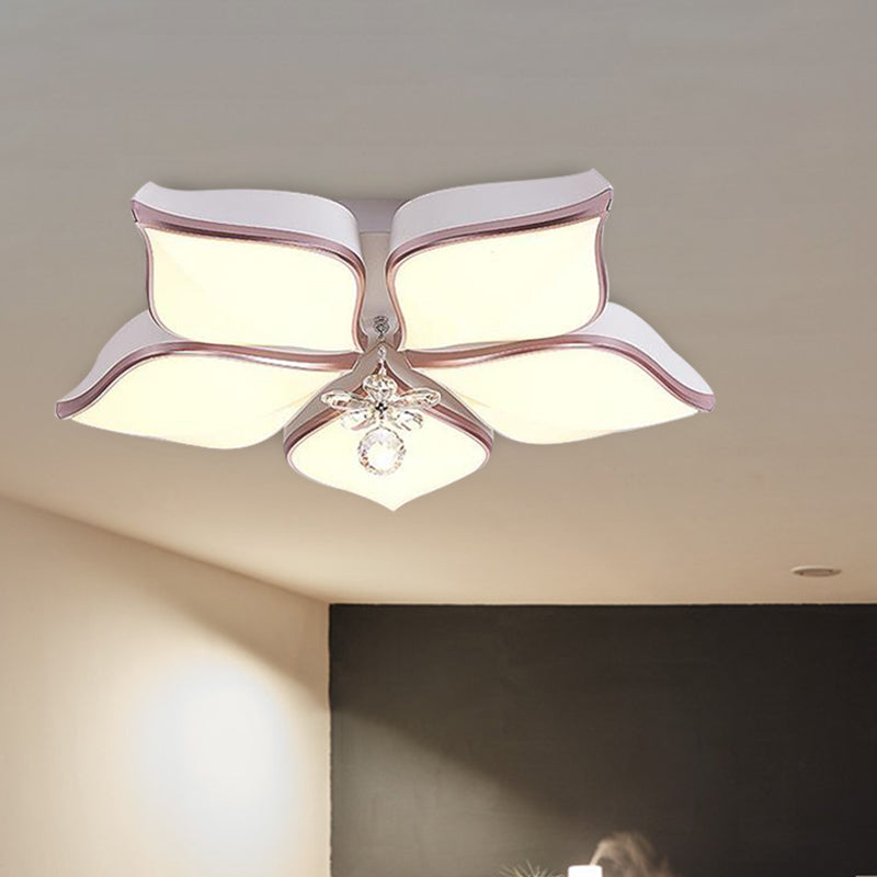 Flower Ceiling Light Contemporary Acrylic White LED Flush Mounted Light with Crystal Drop in Warm/3 Color Light