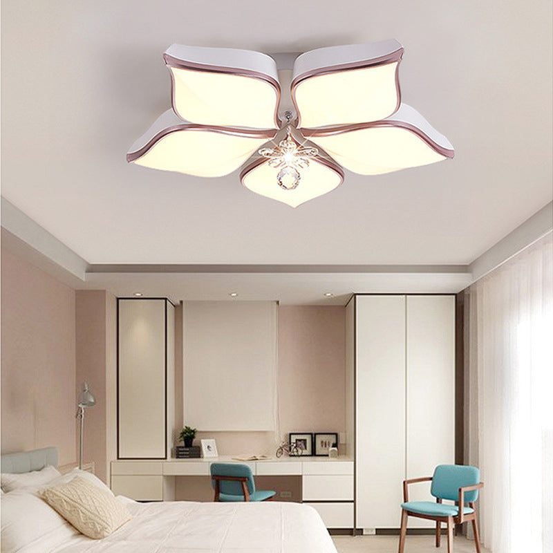 Flower Ceiling Light Contemporary Acrylic White LED Flush Mounted Light with Crystal Drop in Warm/3 Color Light