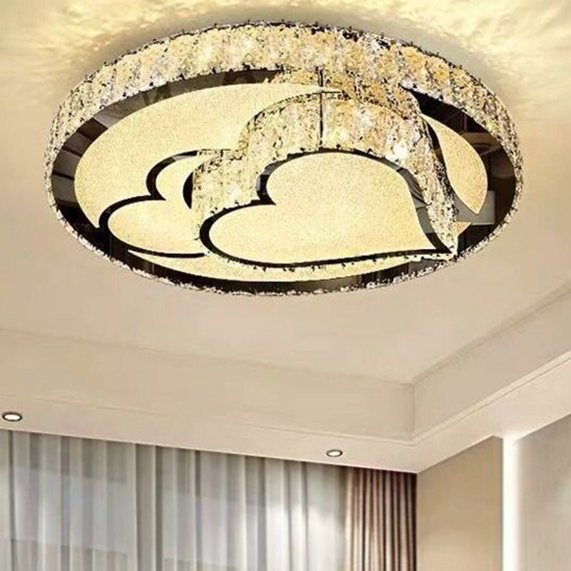 Modern LED Ceiling Light White Moon and Star/Heart Flush Mount Light with Crystal Block Accent for Bedroom