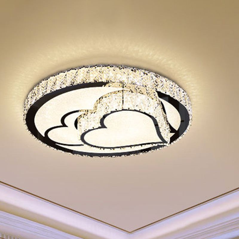 Modern LED Ceiling Light White Moon and Star/Heart Flush Mount Light with Crystal Block Accent for Bedroom