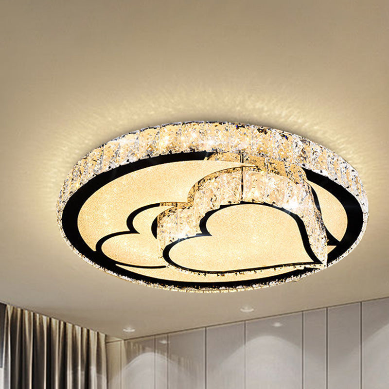 Modern LED Ceiling Light White Moon and Star/Heart Flush Mount Light with Crystal Block Accent for Bedroom