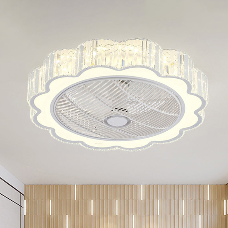 Scalloped Crystal Flush Ceiling Light Simple LED Bedroom Flush Mount Lighting in White, 3 Color Light