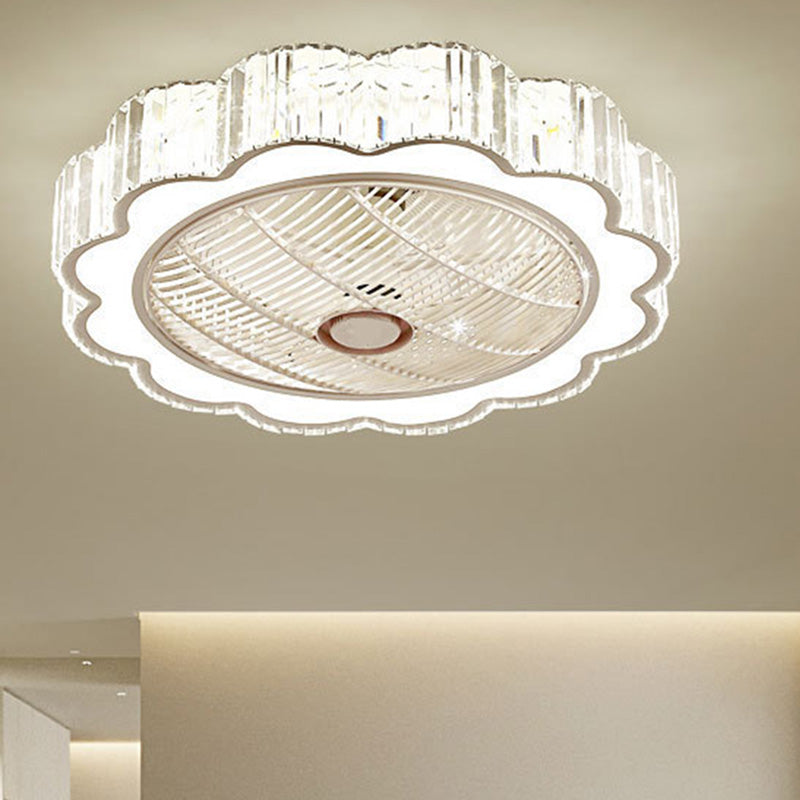 Scalloped Crystal Flush Ceiling Light Simple LED Bedroom Flush Mount Lighting in White, 3 Color Light