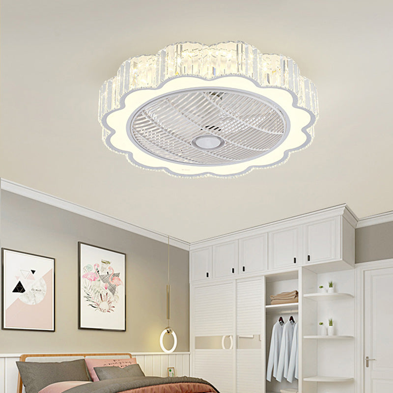 Scalloped Crystal Flush Ceiling Light Simple LED Bedroom Flush Mount Lighting in White, 3 Color Light