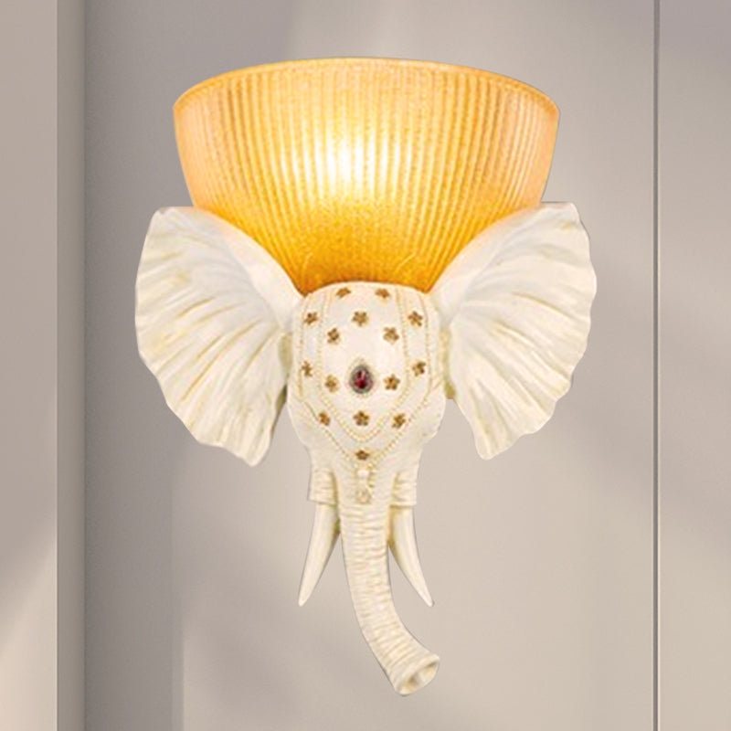 Colonial Bowl Wall Mount Lighting Amber Glass 1 Head Wall Mounted Lamp with White/Gold Elephant Nose toward Left/Right