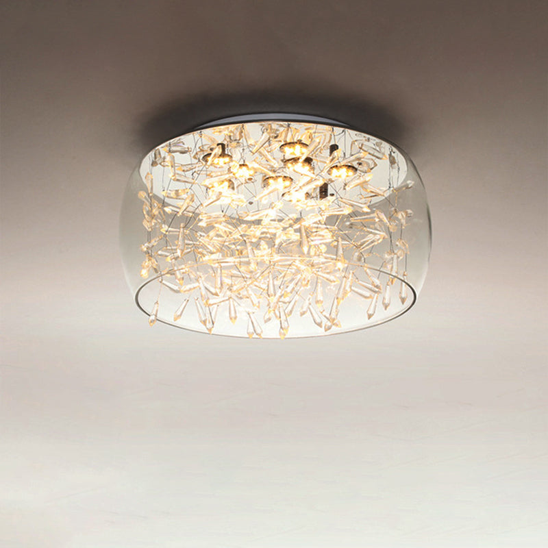 Curved Drum Flush Mount Modernism Crystal Amber/White LED Ceiling Mount Light Fixture in Warm/White/3 Color Light, 16"/19.5" Wide