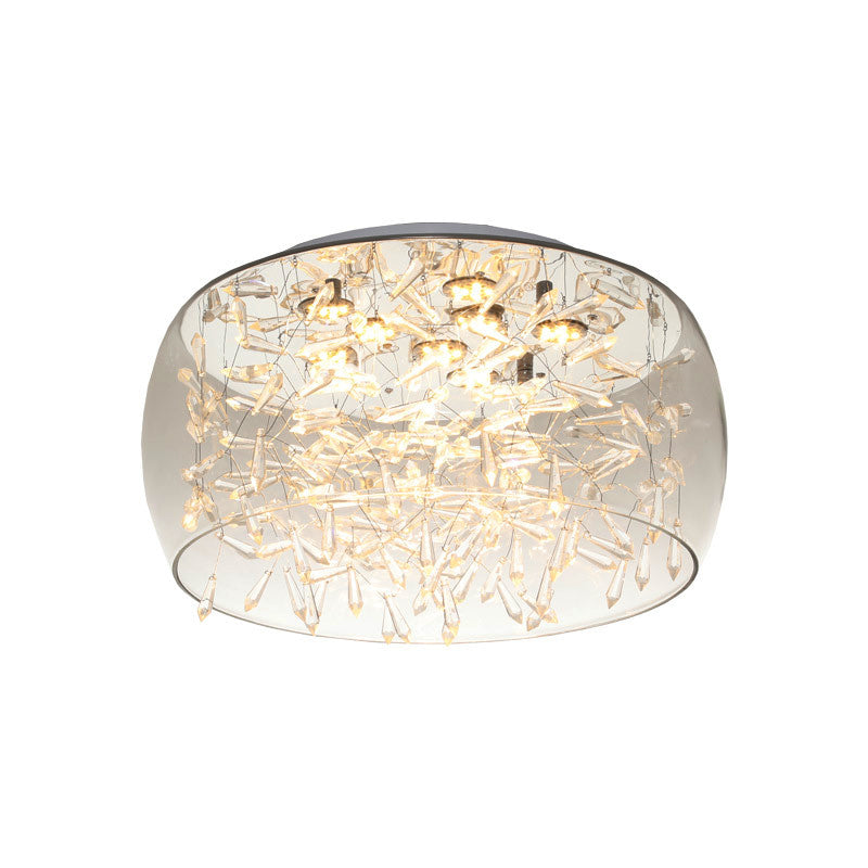 Curved Drum Flush Mount Modernism Crystal Amber/White LED Ceiling Mount Light Fixture in Warm/White/3 Color Light, 16"/19.5" Wide