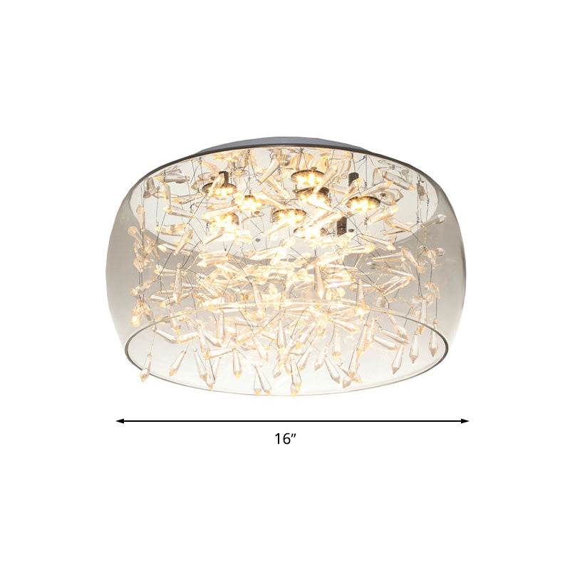 Gebogen Drum Flush Mount Modernisme Crystal Amber/Wit LED Plafond Mount Light Fixture in Warm/Wit/3 Kleur Licht, 16"/19.5" Breed