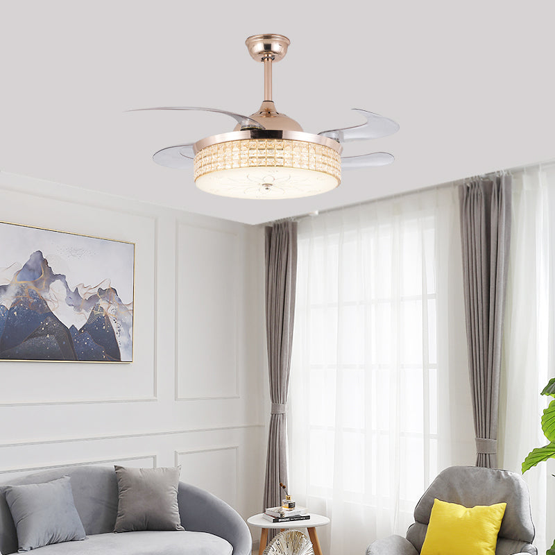 Crystal Round Ceiling Fan Light Contemporary LED Ceiling Mounted Fixture in Silver/Gold with Remote Control/Wall Control/Remote Control and Wall Control