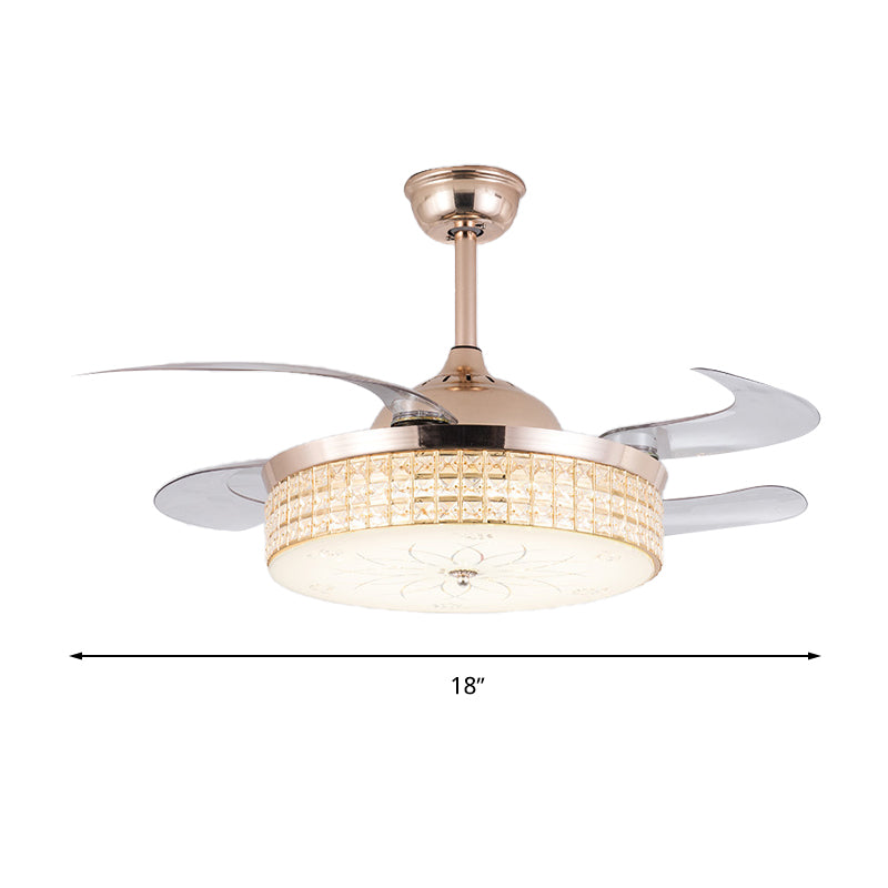 Crystal Round Ceiling Fan Light Contemporary LED Ceiling Mounted Fixture in Silver/Gold with Remote Control/Wall Control/Remote Control and Wall Control