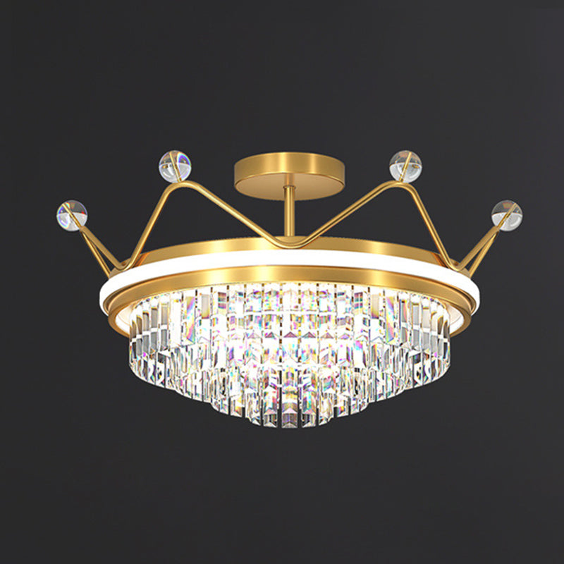 Crystal Crown Ceiling Flush Mount Light Modern LED Close to Ceiling Light in Gold