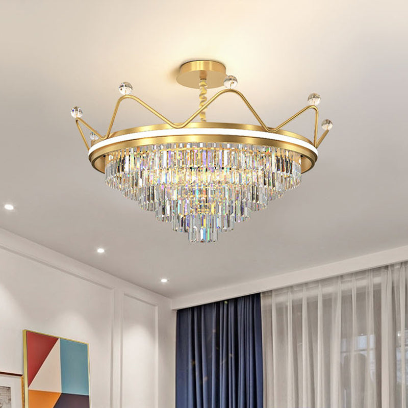 Crystal Crown Crown Flush Mount Light Modern Led dicht bij plafondlicht in goud